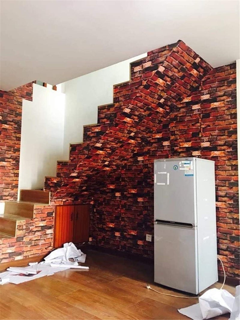 Yancorp 18"x394" Self-Adhesive Wallpaper Rust Red Brown Brick Wallpaper Fireplace Peel and Stick Wall Door Counter Top Liners (18"x394", Rust Red Brick)â€¦ - Image 3